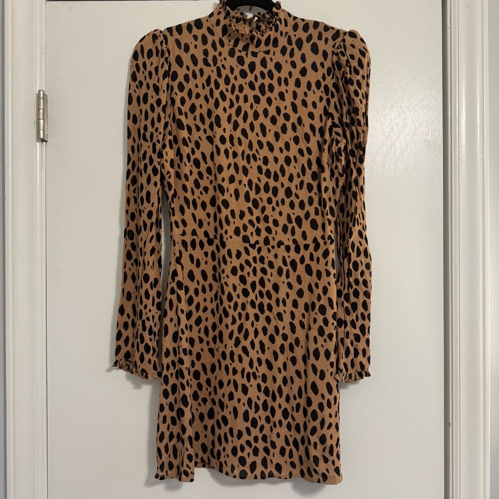 Reformation Brown and Black Puff Sleeve Sheath Dress